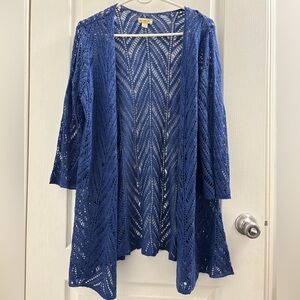 One World Delicate Crochet Blue Open Knit Cardigan